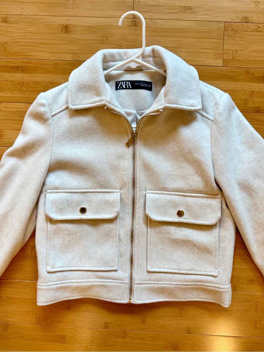 ZARA Soft Cream Full Zip Collared - Cropped Jacket - Size XS
